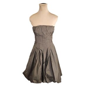 BCBGMaxAzria Brown Strapless Pleated Plaid Cocktail Dress Sz 2